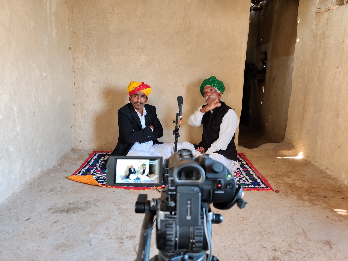 Recording a field interview on location